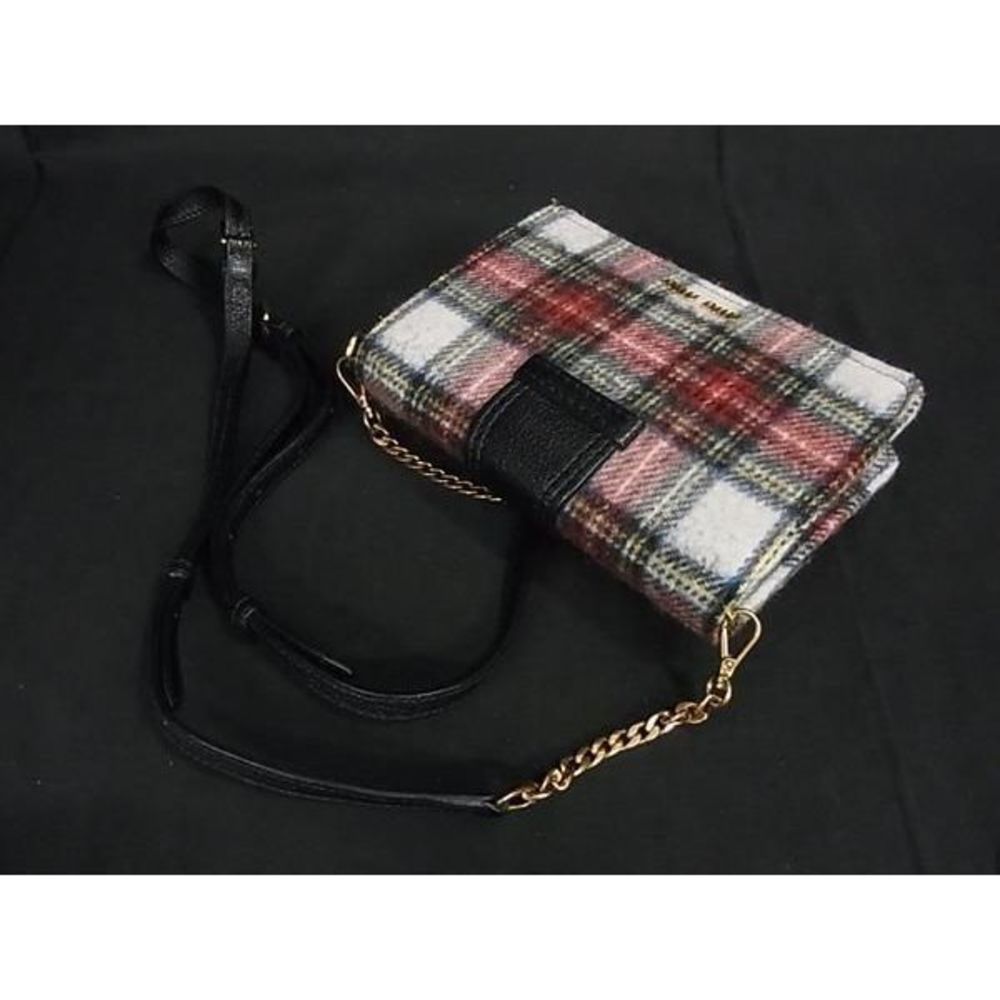 Miu Miu Wool Plaid 2way Shoulder Bag Mini Bag Red - image 5